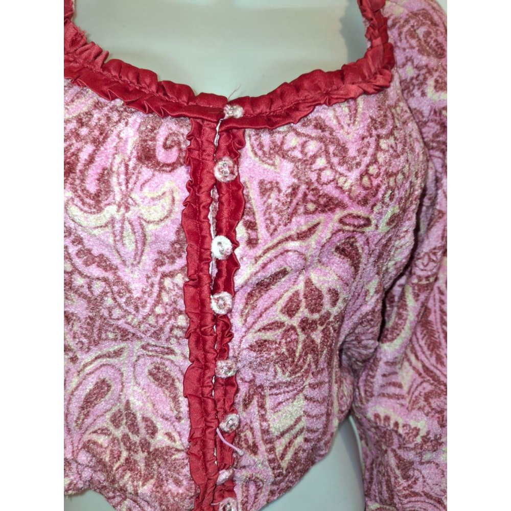 Free People Pink Red Paisley Long Sleeve Crop sz S festival Renaissance blouse - Picture 4 of 13